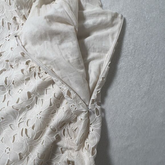Vince Nouveau Cotton Lace Midi Dress Sz 12 Cream V-Neck Sleeveless - Picture 12 of 16